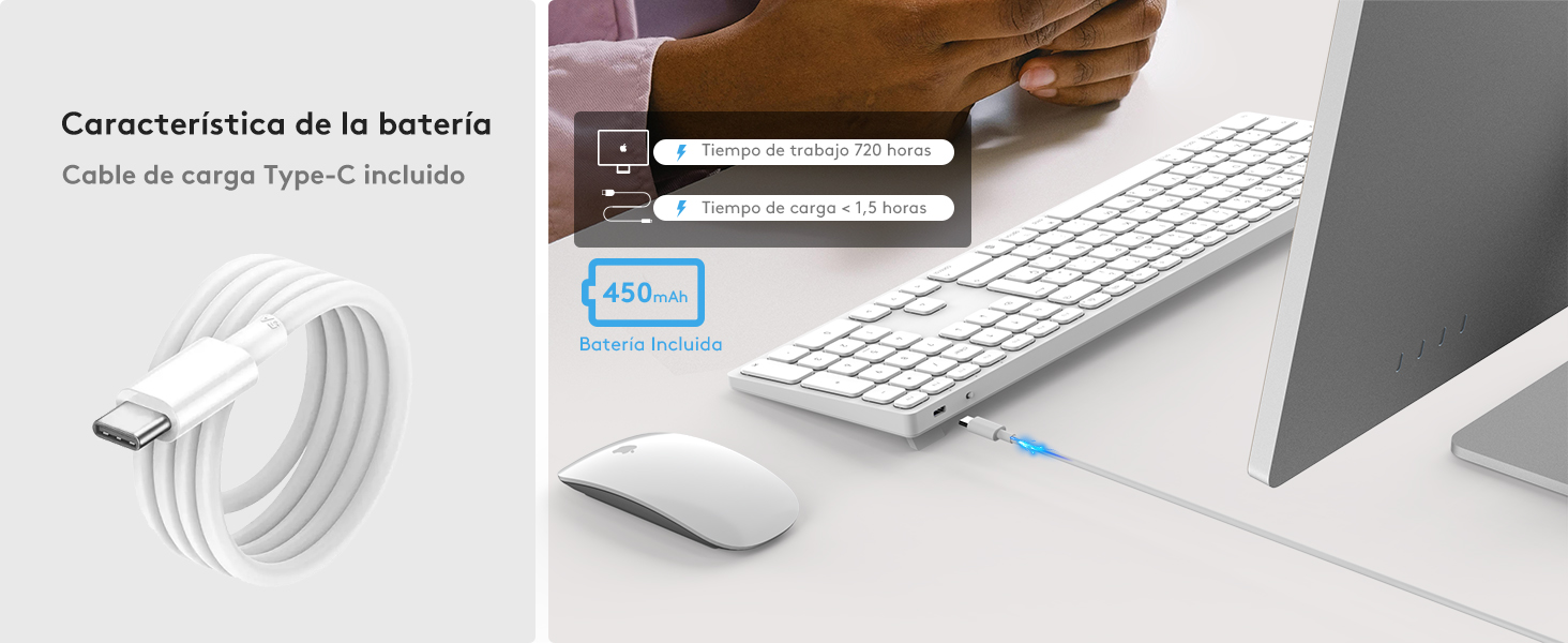 Característica de la batería Cable de carga Type-Cincluido